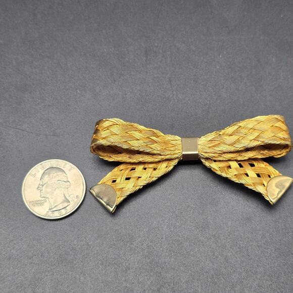 Vintage Gold Tone Bow Brooch Woven Braided Wires Costume Jewelry - Picture 6 of 7
